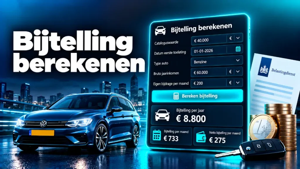 Bijtelling berekenen met calculator voor zakelijke auto, cataloguswaarde en netto bijtelling per maand