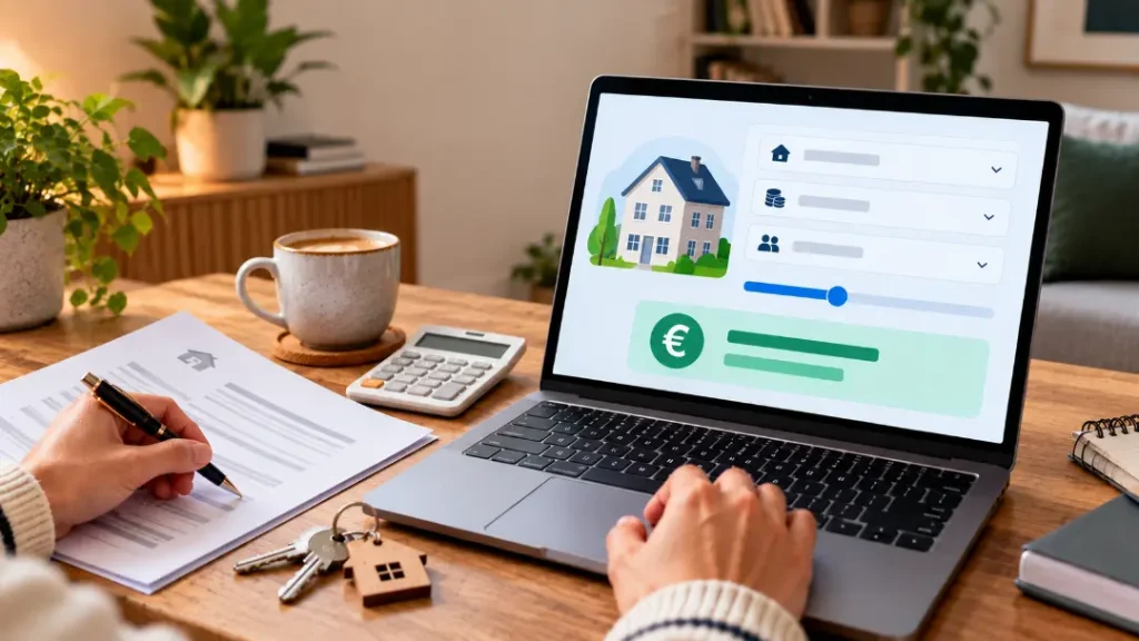 Huurtoeslag berekenen met een rekentool op laptop en huurcontract
